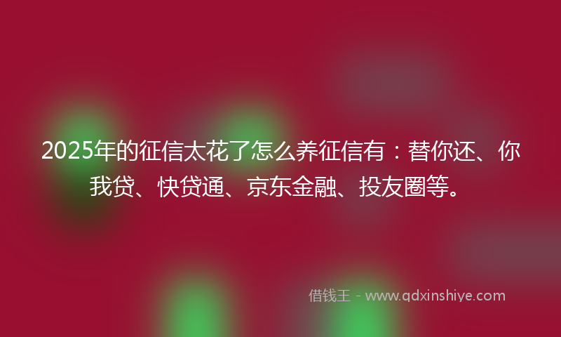 2025年的征信太花了怎么养征信有：替你还、你我贷、快贷通、京东金融、投友圈等。