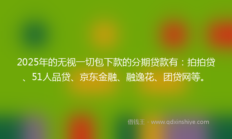 2025年的无视一切包下款的分期贷款有：拍拍贷、51人品贷、京东金融、融逸花、团贷网等。