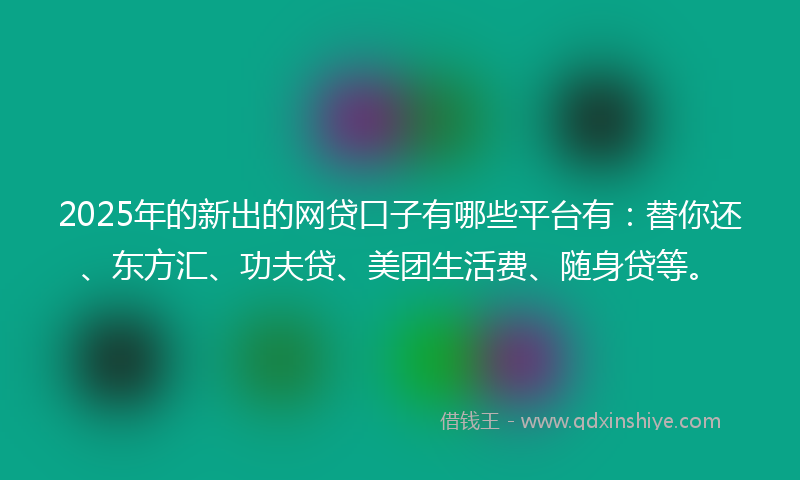 2025年的新出的网贷口子有哪些平台有：替你还、东方汇、功夫贷、美团生活费、随身贷等。