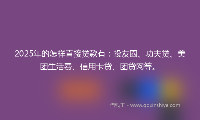 2025年的怎样直接贷款有：投友圈、功夫贷、美团生活费、信用卡贷、团贷网等。