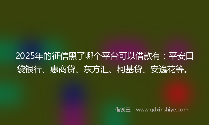 2025年的征信黑了哪个平台可以借款有：平安口袋银行、惠商贷、东方汇、柯基贷、安逸花等。