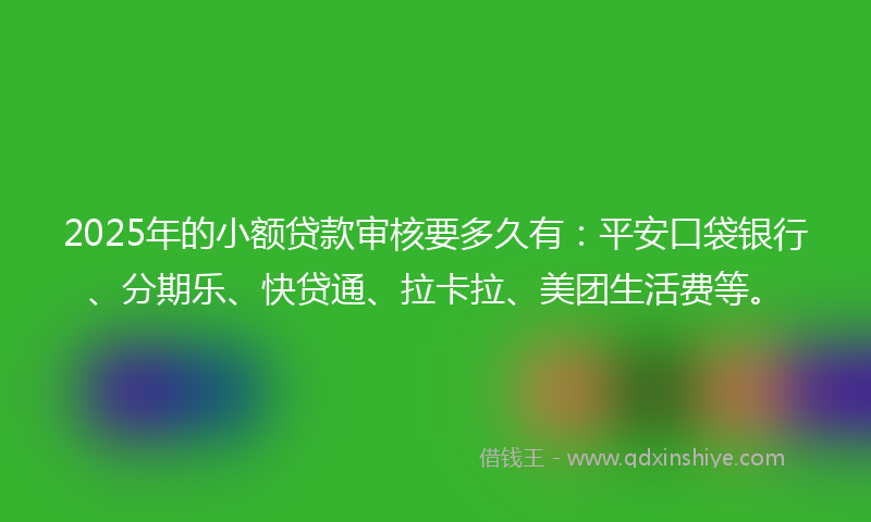 2025年的小额贷款审核要多久有：平安口袋银行、分期乐、快贷通、拉卡拉、美团生活费等。