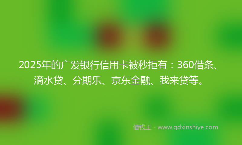 2025年的广发银行信用卡被秒拒有：360借条、滴水贷、分期乐、京东金融、我来贷等。