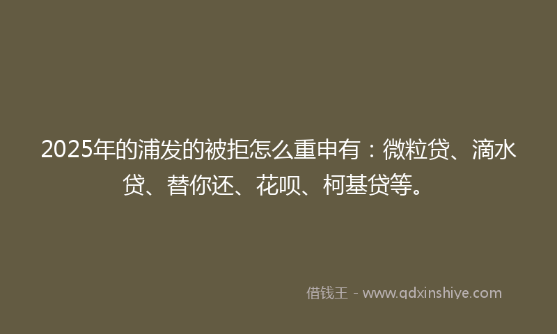 2025年的浦发的被拒怎么重申有：微粒贷、滴水贷、替你还、花呗、柯基贷等。