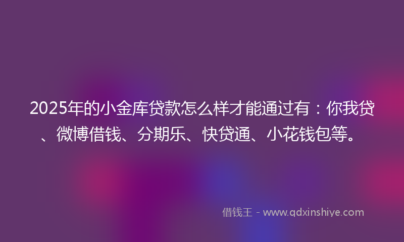 2025年的小金库贷款怎么样才能通过有：你我贷、微博借钱、分期乐、快贷通、小花钱包等。