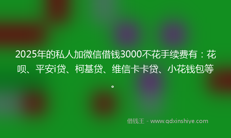2025年的私人加微信借钱3000不花手续费有：花呗、平安i贷、柯基贷、维信卡卡贷、小花钱包等。
