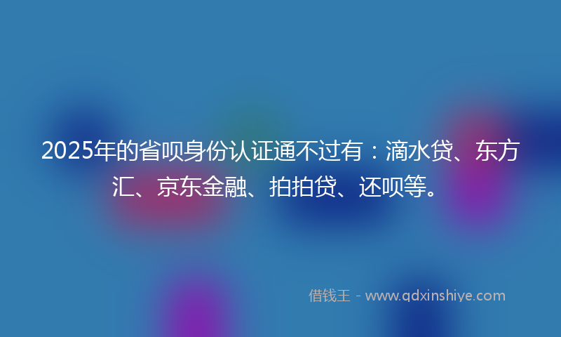 2025年的省呗身份认证通不过有：滴水贷、东方汇、京东金融、拍拍贷、还呗等。