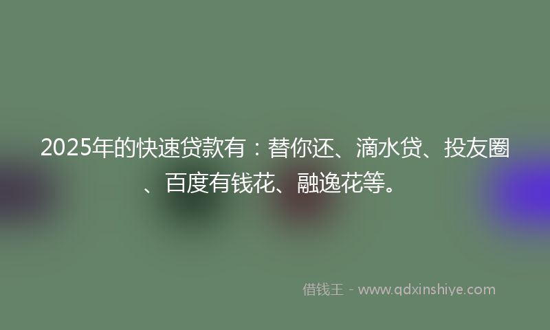 2025年的快速贷款有：替你还、滴水贷、投友圈、百度有钱花、融逸花等。