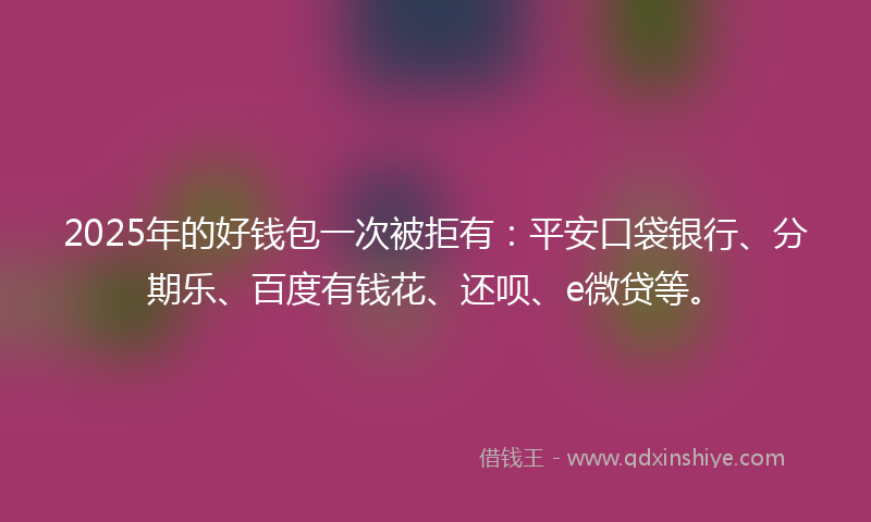 2025年的好钱包一次被拒有：平安口袋银行、分期乐、百度有钱花、还呗、e微贷等。