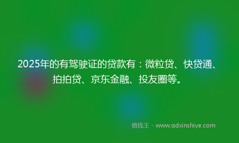 2025年的有驾驶证的贷款有：微粒贷、快贷通、拍拍贷、京东金融、投友圈等。