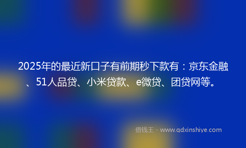 2025年的最近新口子有前期秒下款有：京东金融、51人品贷、小米贷款、e微贷、团贷网等。
