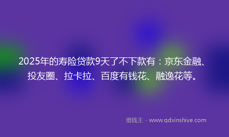 2025年的寿险贷款9天了不下款有：京东金融、投友圈、拉卡拉、百度有钱花、融逸花等。