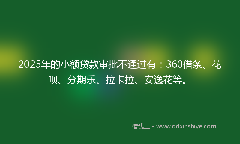 2025年的小额贷款审批不通过有：360借条、花呗、分期乐、拉卡拉、安逸花等。