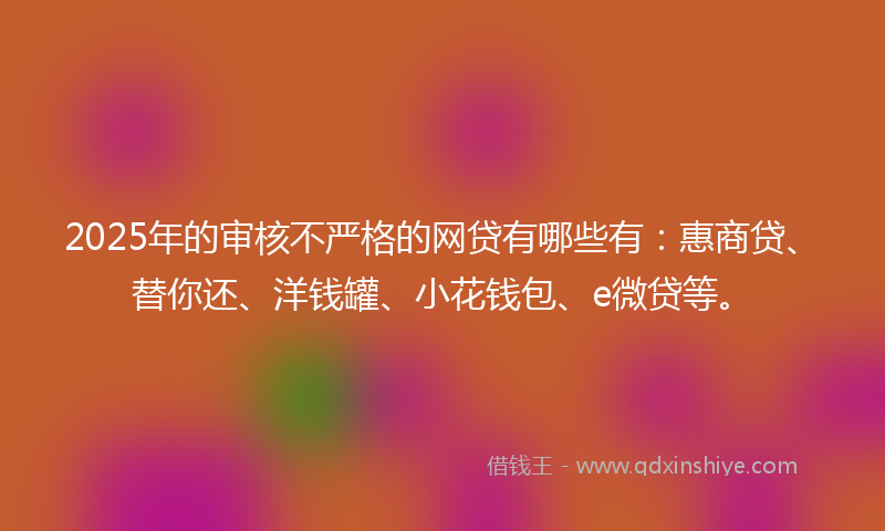 2025年的审核不严格的网贷有哪些有：惠商贷、替你还、洋钱罐、小花钱包、e微贷等。
