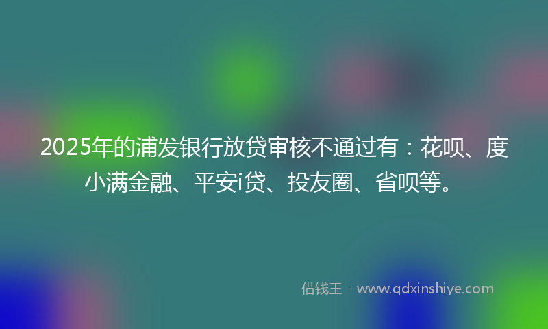2025年的浦发银行放贷审核不通过有：花呗、度小满金融、平安i贷、投友圈、省呗等。