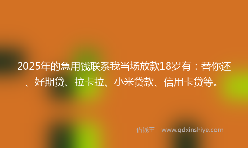 2025年的急用钱联系我当场放款18岁有：替你还、好期贷、拉卡拉、小米贷款、信用卡贷等。