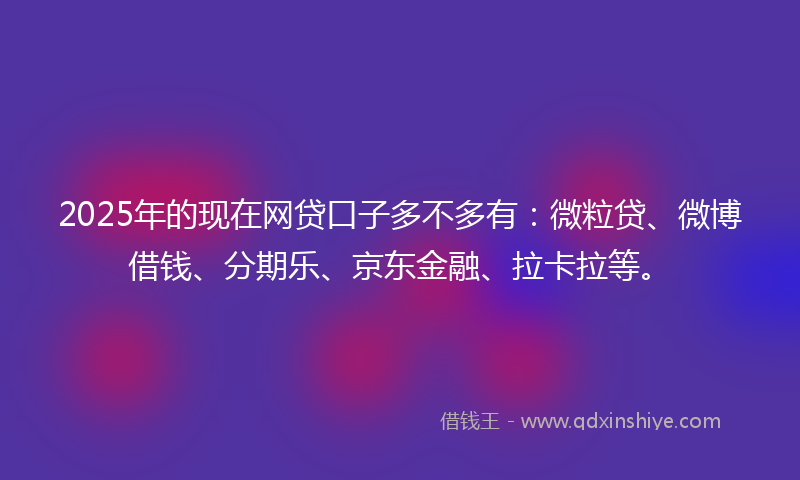 2025年的现在网贷口子多不多有：微粒贷、微博借钱、分期乐、京东金融、拉卡拉等。