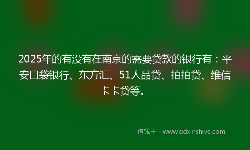 2025年的有没有在南京的需要贷款的银行有：平安口袋银行、东方汇、51人品贷、拍拍贷、维信卡卡贷等。