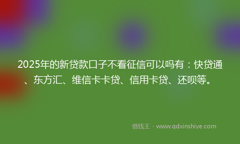 2025年的新贷款口子不看征信可以吗有：快贷通、东方汇、维信卡卡贷、信用卡贷、还呗等。