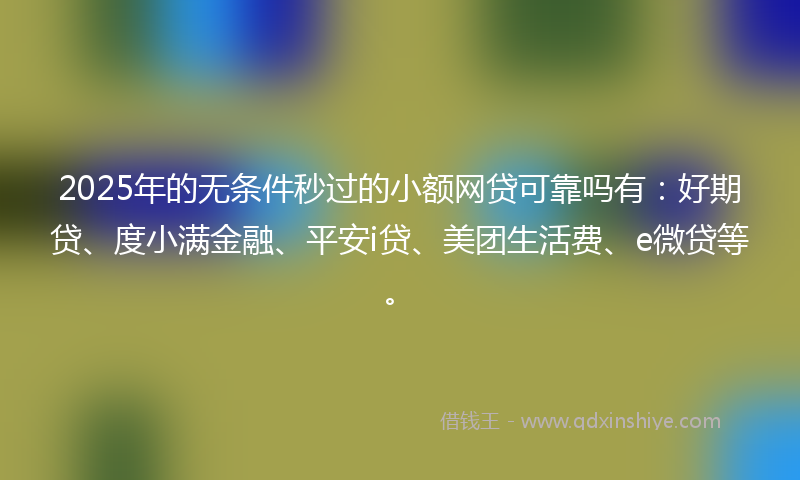2025年的无条件秒过的小额网贷可靠吗有：好期贷、度小满金融、平安i贷、美团生活费、e微贷等。