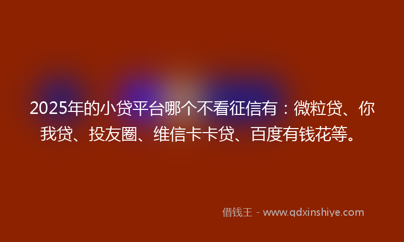 2025年的小贷平台哪个不看征信有：微粒贷、你我贷、投友圈、维信卡卡贷、百度有钱花等。