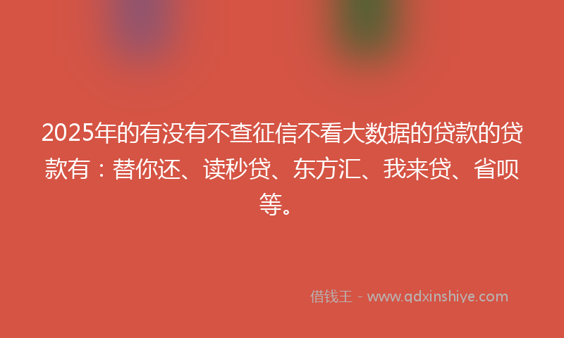 2025年的有没有不查征信不看大数据的贷款的贷款有：替你还、读秒贷、东方汇、我来贷、省呗等。