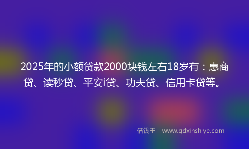 2025年的小额贷款2000块钱左右18岁有：惠商贷、读秒贷、平安i贷、功夫贷、信用卡贷等。