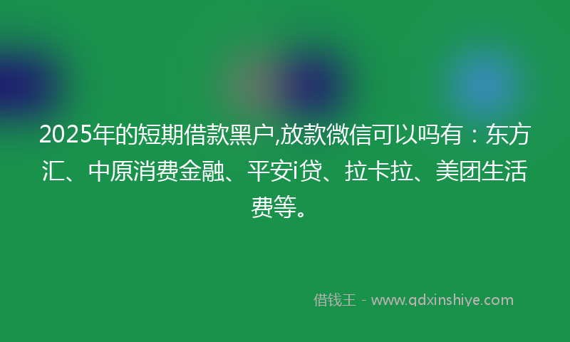 2025年的短期借款黑户,放款微信可以吗有：东方汇、中原消费金融、平安i贷、拉卡拉、美团生活费等。