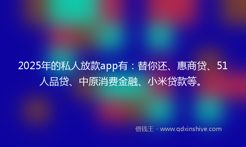 2025年的私人放款app有：替你还、惠商贷、51人品贷、中原消费金融、小米贷款等。