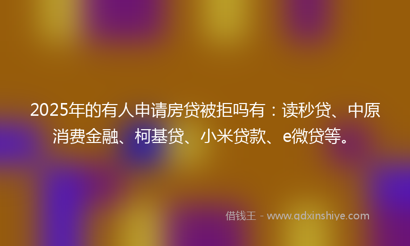 2025年的有人申请房贷被拒吗有：读秒贷、中原消费金融、柯基贷、小米贷款、e微贷等。