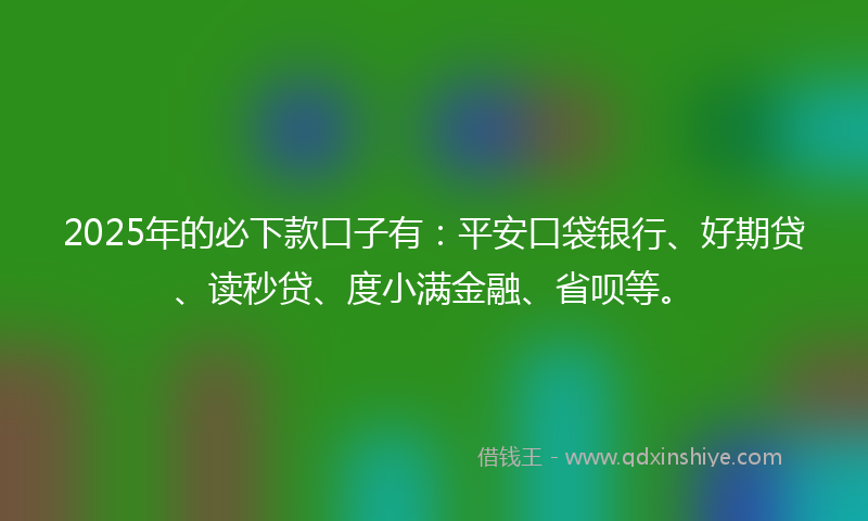 2025年的必下款口子有：平安口袋银行、好期贷、读秒贷、度小满金融、省呗等。