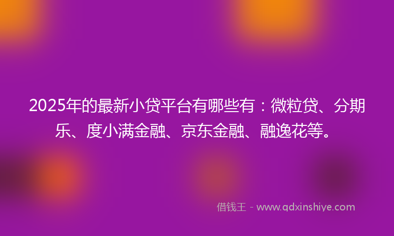 2025年的最新小贷平台有哪些有：微粒贷、分期乐、度小满金融、京东金融、融逸花等。