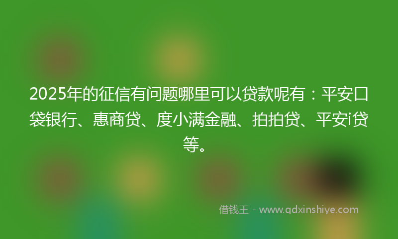 2025年的征信有问题哪里可以贷款呢有：平安口袋银行、惠商贷、度小满金融、拍拍贷、平安i贷等。