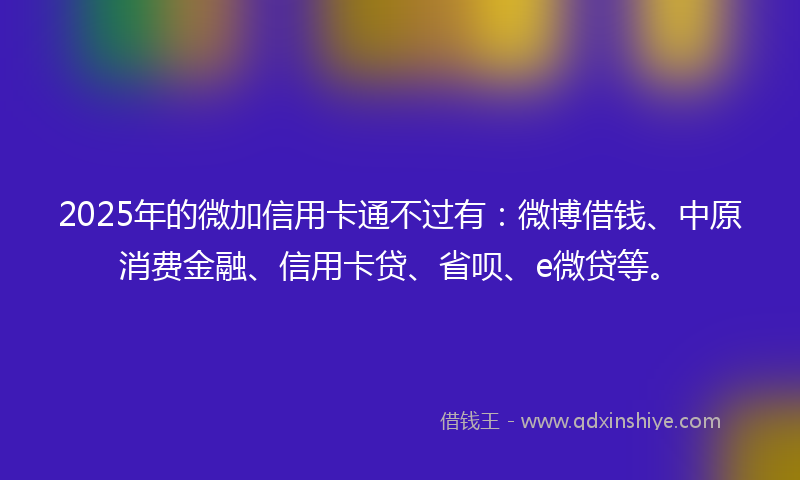 2025年的微加信用卡通不过有：微博借钱、中原消费金融、信用卡贷、省呗、e微贷等。