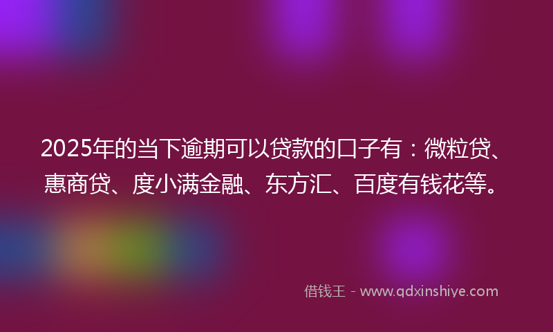 2025年的当下逾期可以贷款的口子有：微粒贷、惠商贷、度小满金融、东方汇、百度有钱花等。