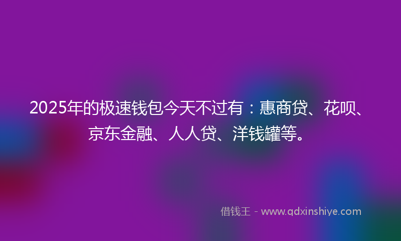 2025年的极速钱包今天不过有：惠商贷、花呗、京东金融、人人贷、洋钱罐等。