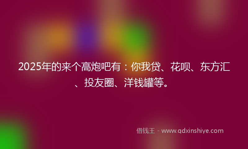 2025年的来个高炮吧有：你我贷、花呗、东方汇、投友圈、洋钱罐等。