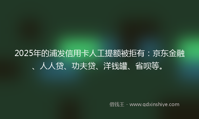 2025年的浦发信用卡人工提额被拒有：京东金融、人人贷、功夫贷、洋钱罐、省呗等。