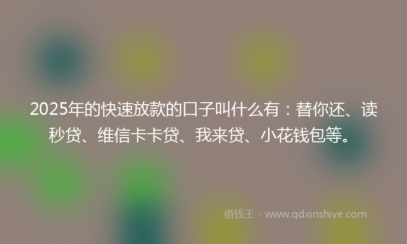 2025年的快速放款的口子叫什么有：替你还、读秒贷、维信卡卡贷、我来贷、小花钱包等。