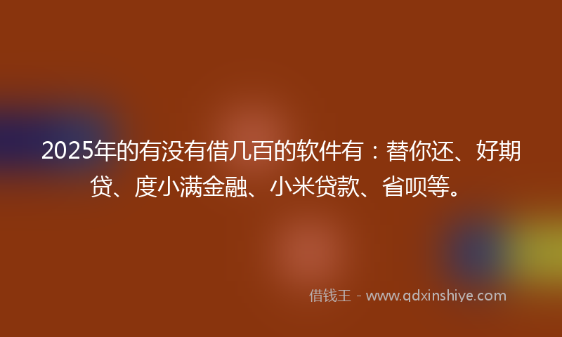 2025年的有没有借几百的软件有：替你还、好期贷、度小满金融、小米贷款、省呗等。