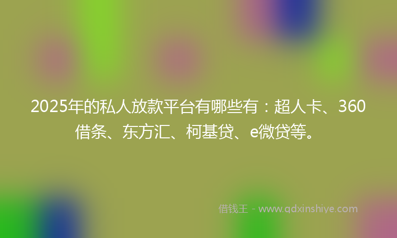 2025年的私人放款平台有哪些有：超人卡、360借条、东方汇、柯基贷、e微贷等。