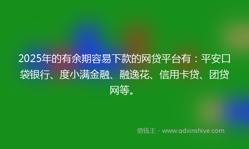 2025年的有余期容易下款的网贷平台有：平安口袋银行、度小满金融、融逸花、信用卡贷、团贷网等。