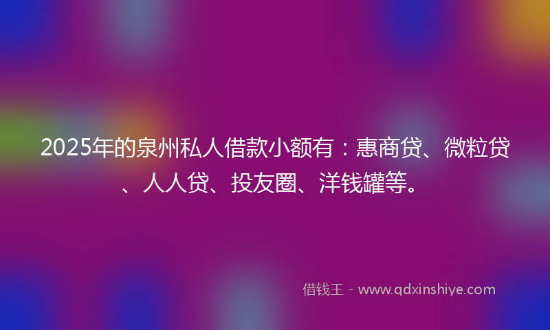 2025年的泉州私人借款小额有：惠商贷、微粒贷、人人贷、投友圈、洋钱罐等。