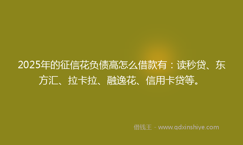 2025年的征信花负债高怎么借款有：读秒贷、东方汇、拉卡拉、融逸花、信用卡贷等。