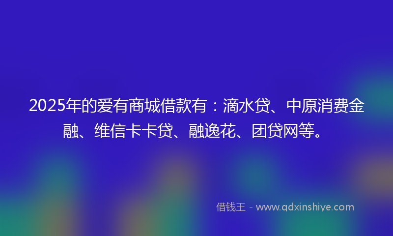 2025年的爱有商城借款有：滴水贷、中原消费金融、维信卡卡贷、融逸花、团贷网等。