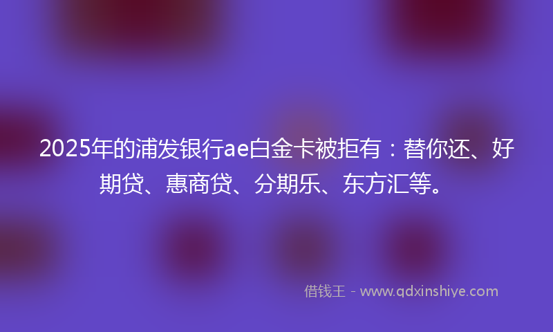2025年的浦发银行ae白金卡被拒有：替你还、好期贷、惠商贷、分期乐、东方汇等。