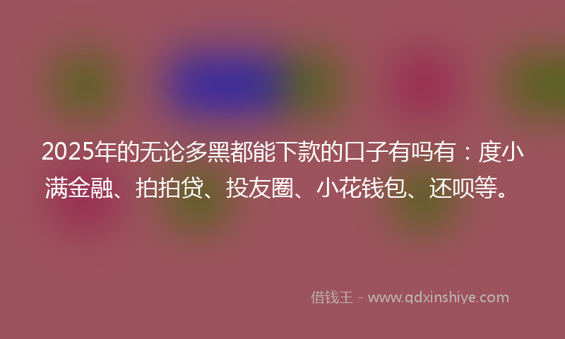 2025年的无论多黑都能下款的口子有吗有：度小满金融、拍拍贷、投友圈、小花钱包、还呗等。
