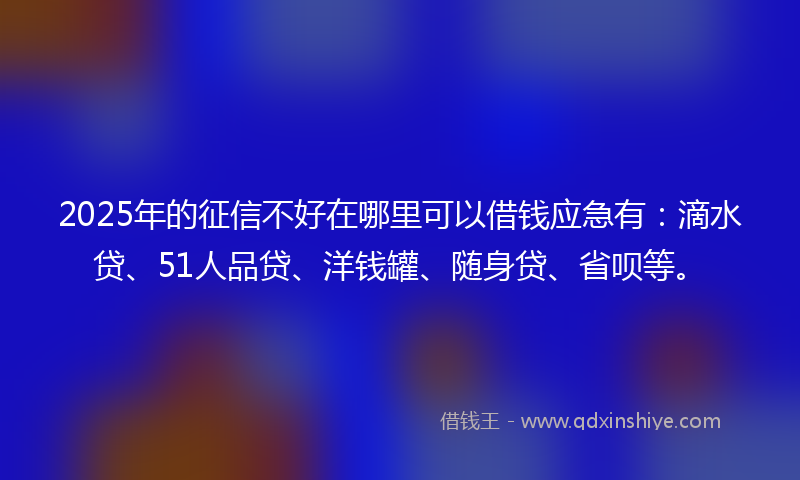 2025年的征信不好在哪里可以借钱应急有：滴水贷、51人品贷、洋钱罐、随身贷、省呗等。