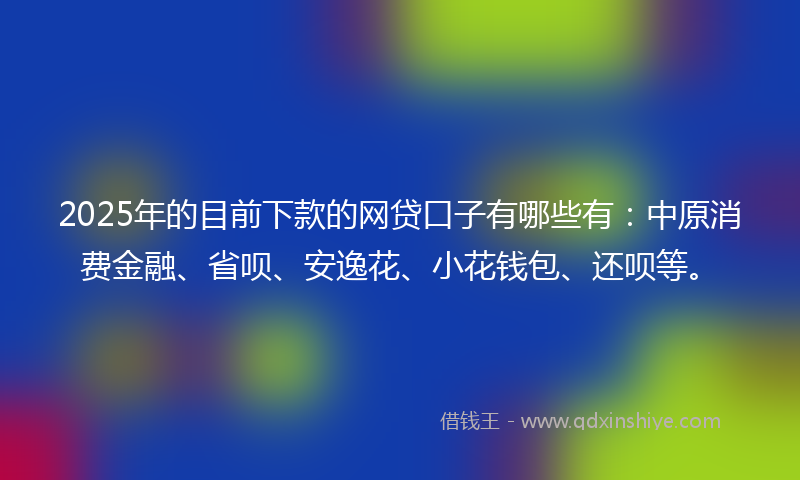 2025年的目前下款的网贷口子有哪些有：中原消费金融、省呗、安逸花、小花钱包、还呗等。