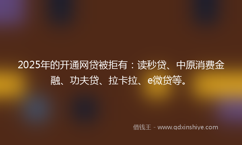 2025年的开通网贷被拒有：读秒贷、中原消费金融、功夫贷、拉卡拉、e微贷等。